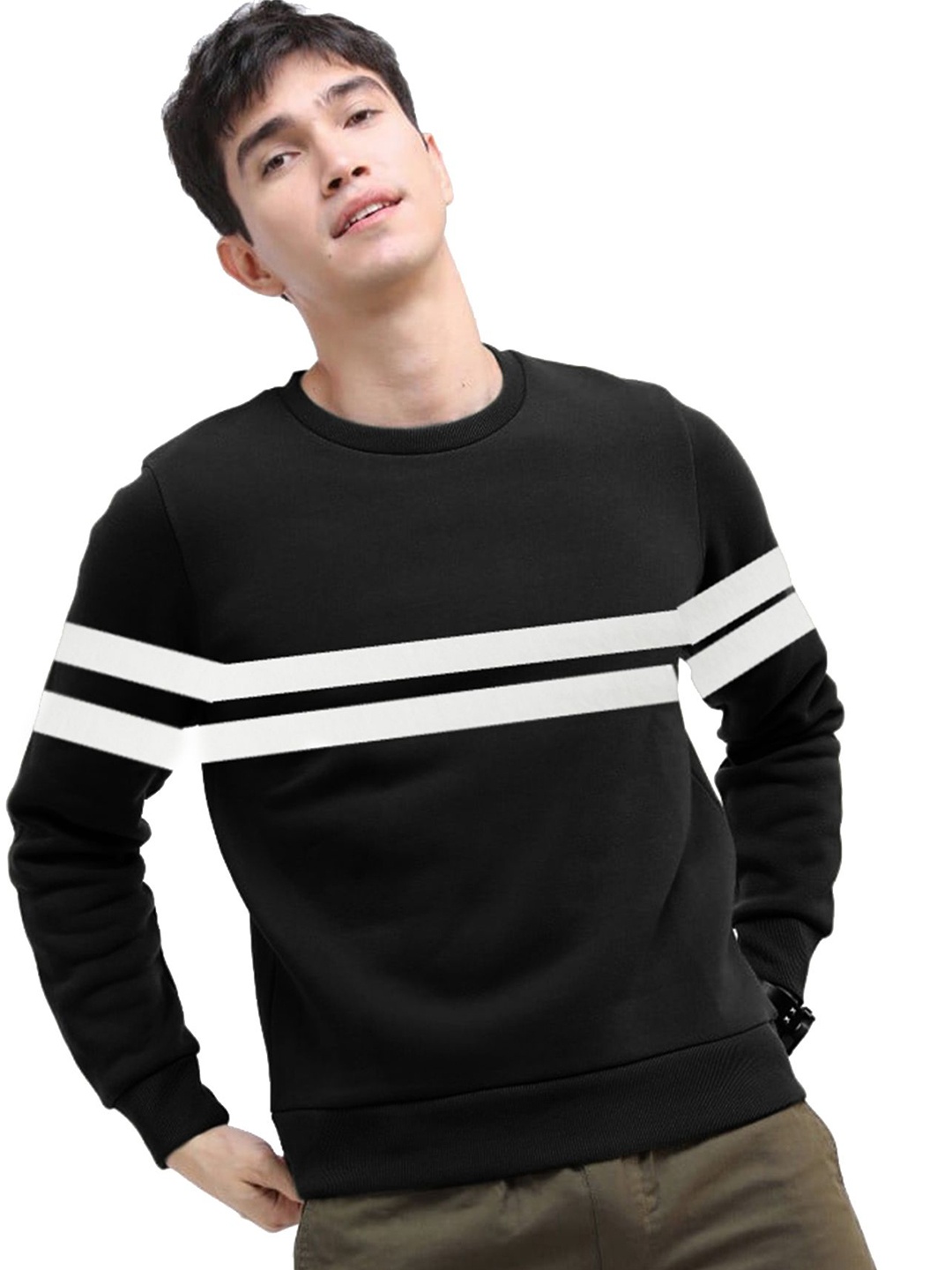 

AUSK Men Round Neck Long Sleeves Pullover Sweatshirt, Black