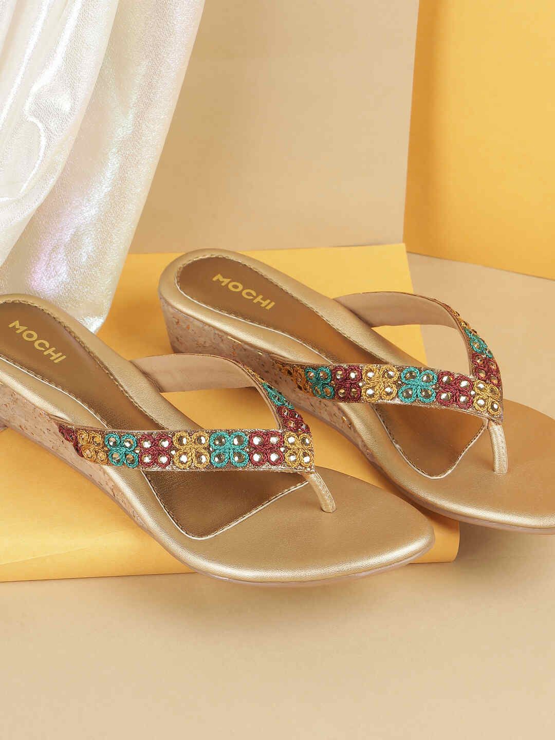 

Mochi Women Embellished Wedge Heel Sandals, Gold