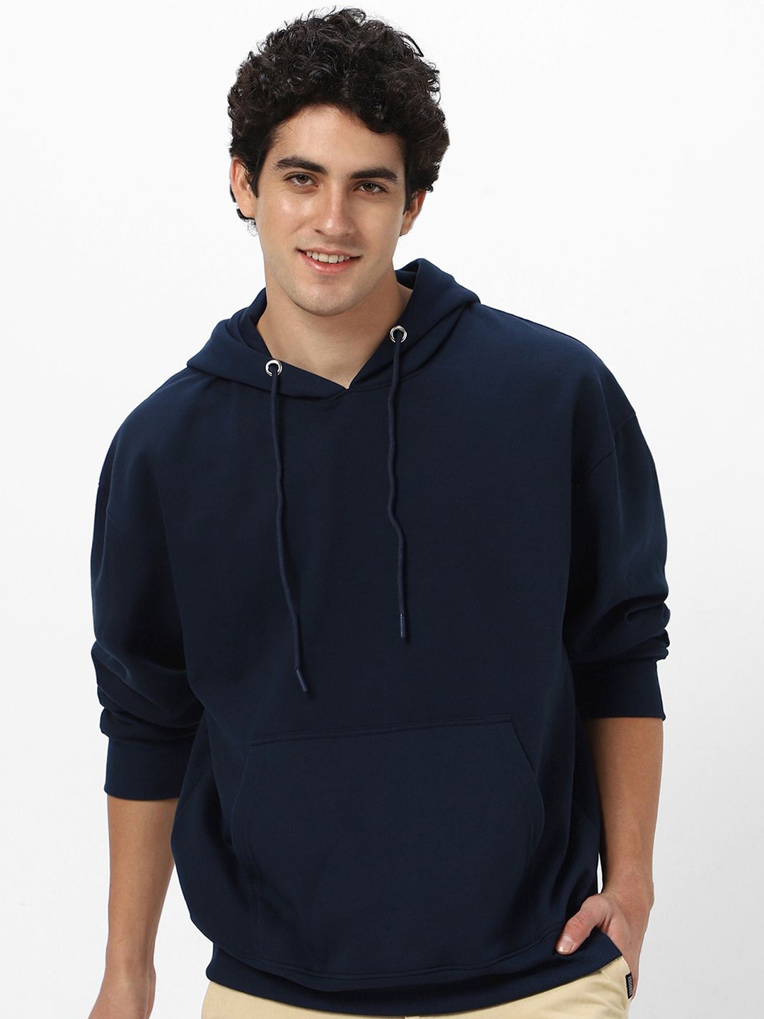 

Urbano Fashion Men's Cotton Solid Oversized Hooded Neck Sweatshirt, Navy blue