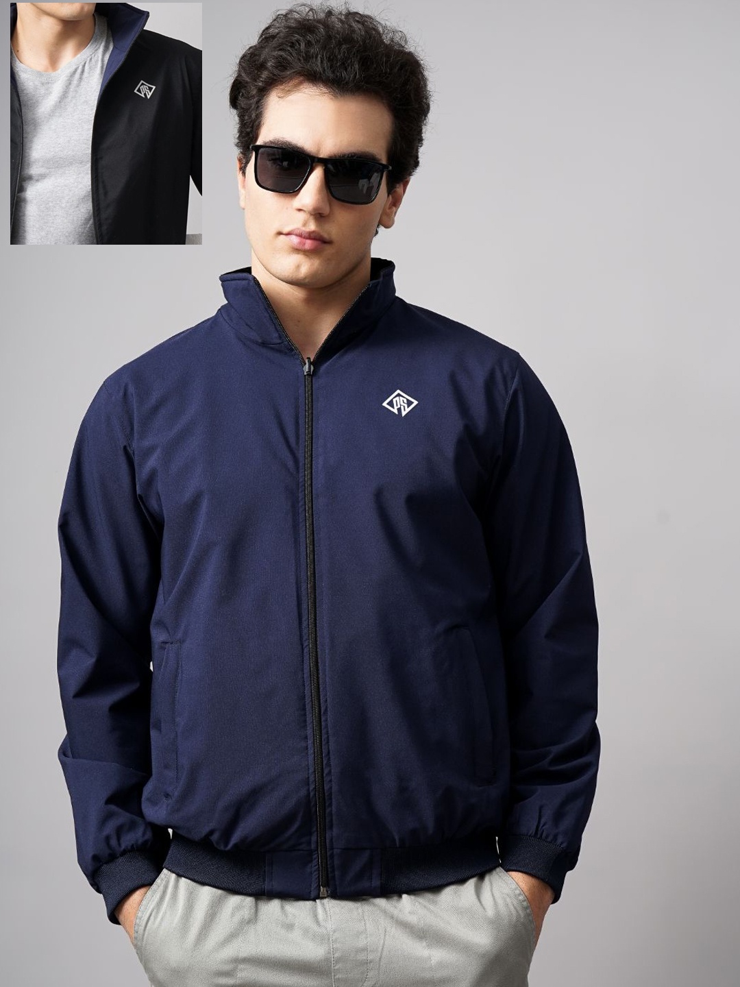 

PAUL STREET Mock Collar Reversible Bomber Jacket, Blue