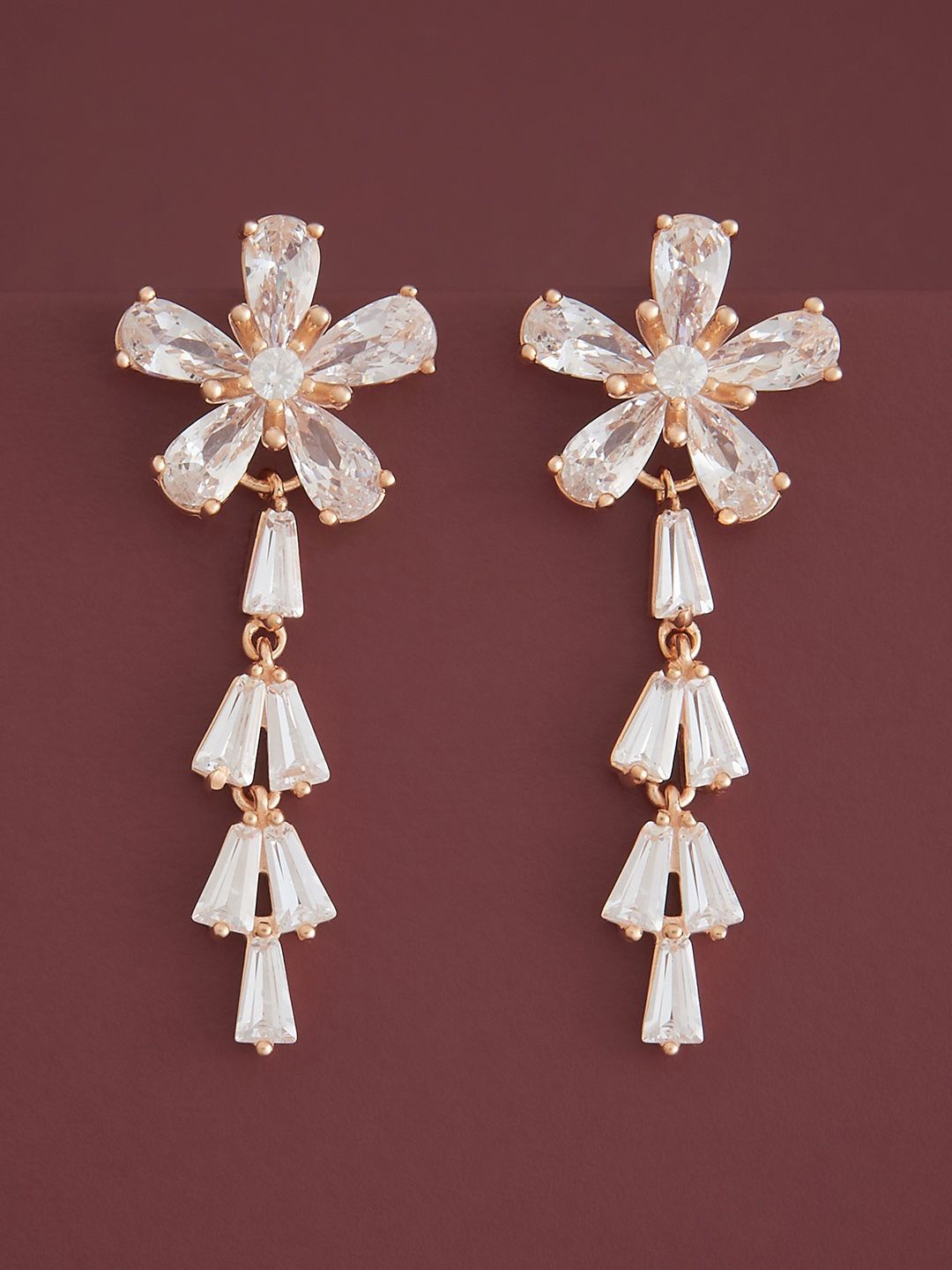 

Kushal's Fashion Jewellery Sterling Silver Zircon Rose Gold-Plated Drop Earrings