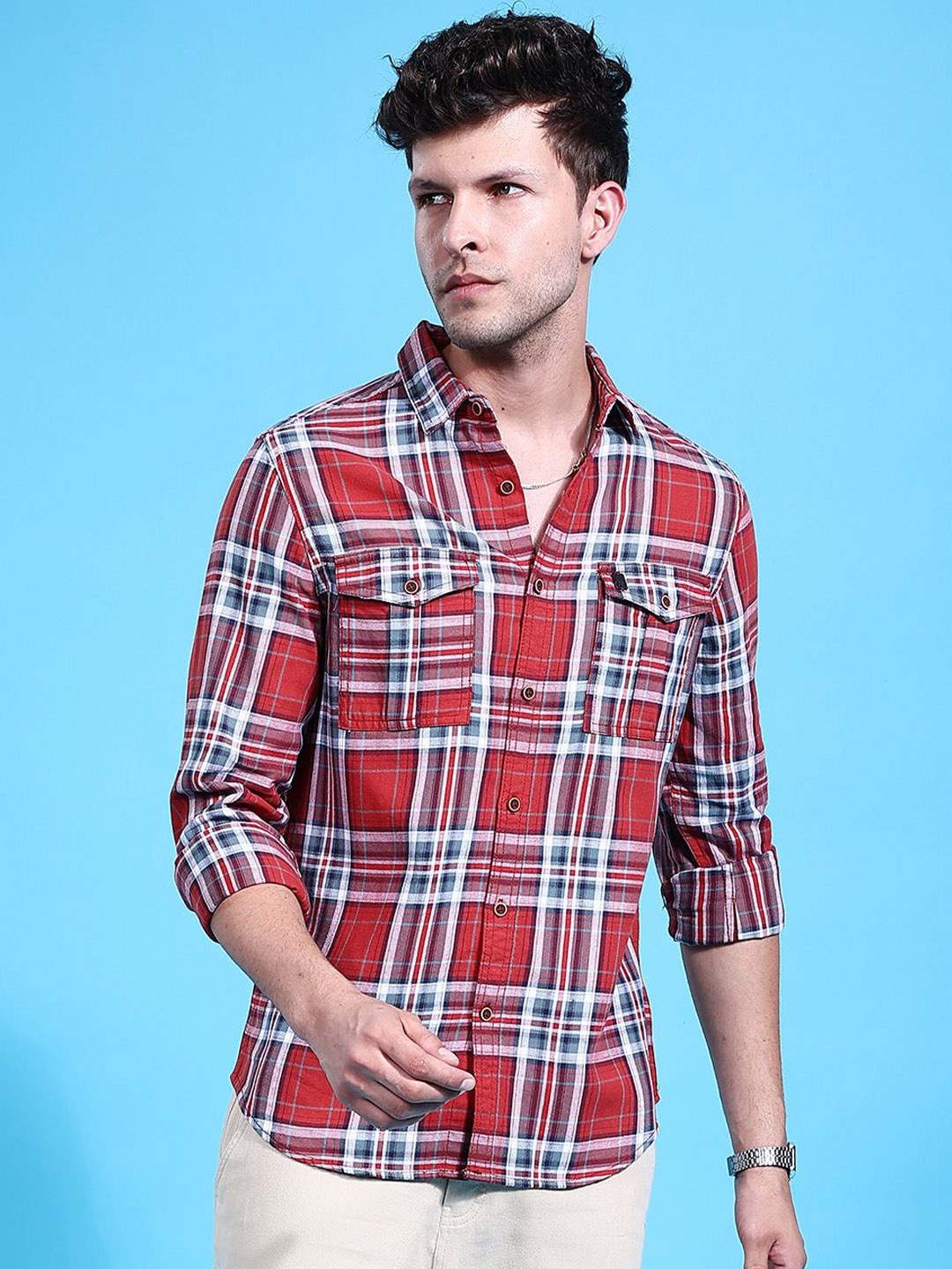 

The Indian Garage Co Men Checked Casual Shirt, Red