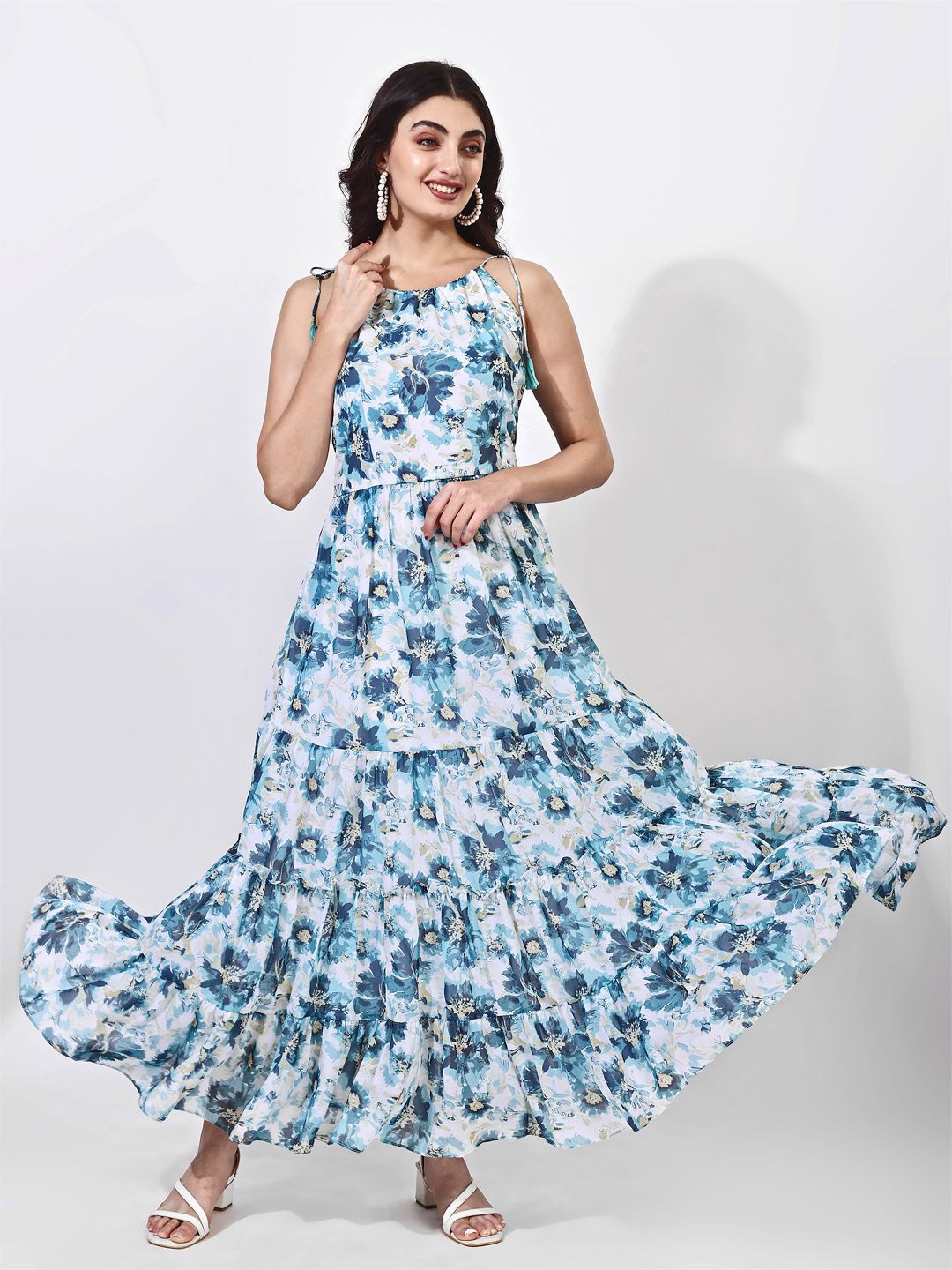 

Fbella Women Floral Printed Maxi Fit and Flare Dress, Blue