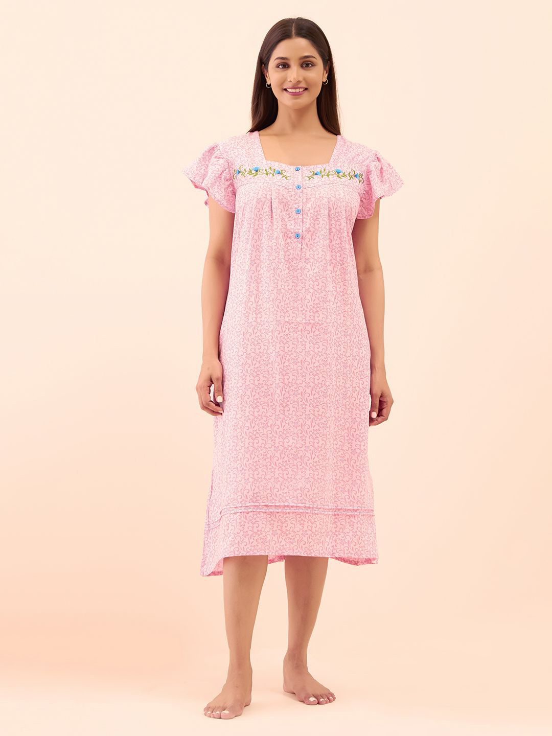 

Maybell Floral Printed Nightdress, Pink