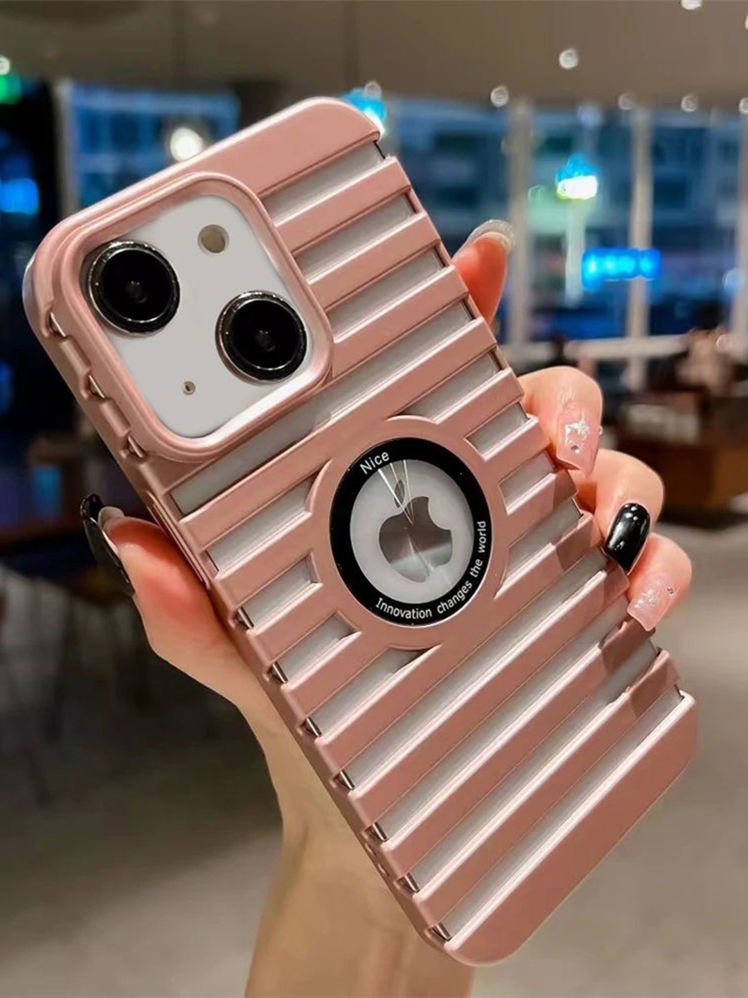 

Luxury Kase Striped iPhone 14 Heat Dissipation Breathable Hard Case, Rose gold
