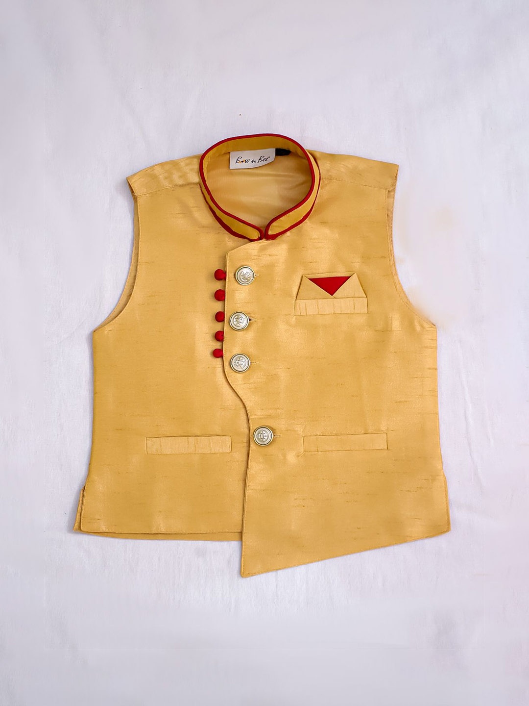 

BownBee Boys Pure Cotton Mandarin Neck Nehru Jackets, Yellow