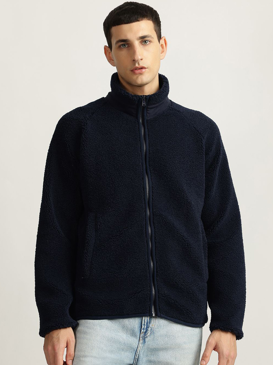 

LINDBERGH Mock Collar Fleece Jacket, Navy blue