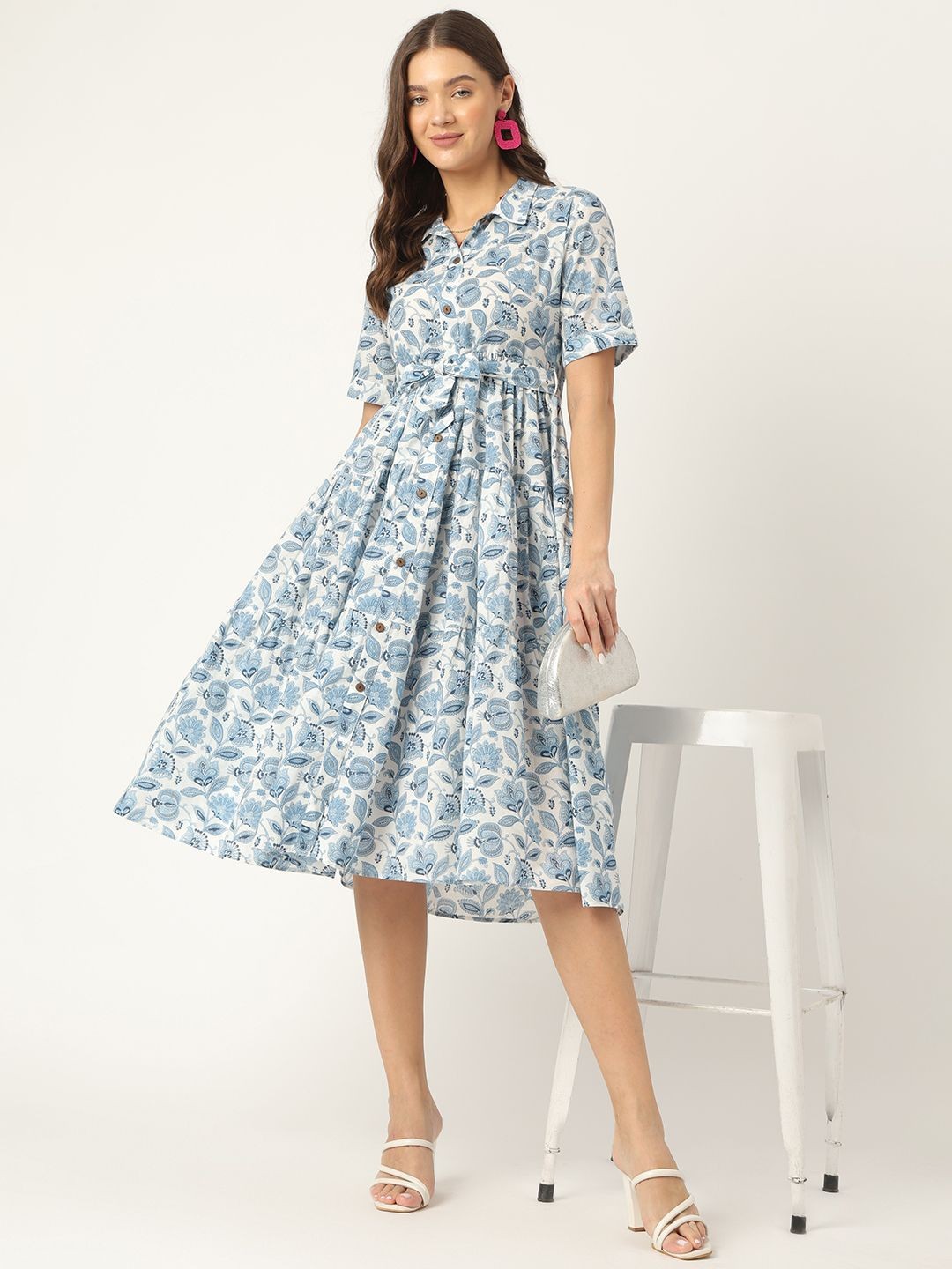 

Ashlee Women Printed Midi Dress, Turquoise blue