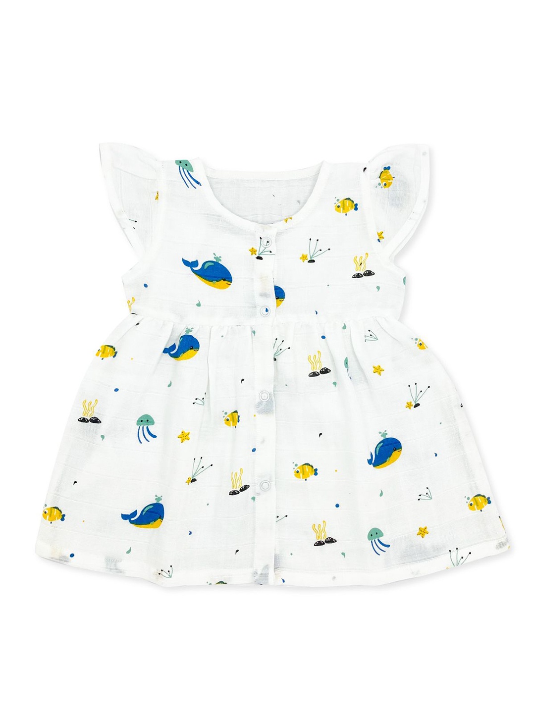 

BAESD Girls Printed Organic Cotton Capsleeve Peplum Dress, White