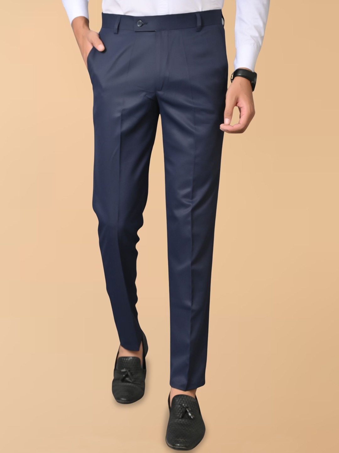 

el cielo Men Tailored Easy Wash Pleated Regular Fit Formal Trouser, Navy blue