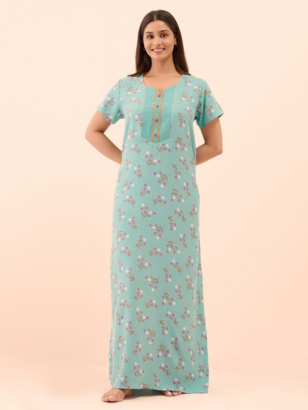 

Maybell Women Printed Maxi Nightdress, Blue