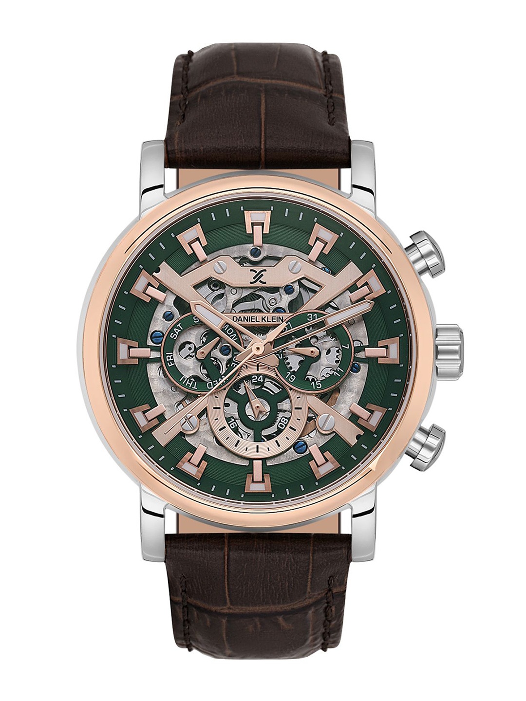 

Daniel Klein Men Skeleton Dial & Leather Straps Analogue Watch DK.1.13850-4, Green