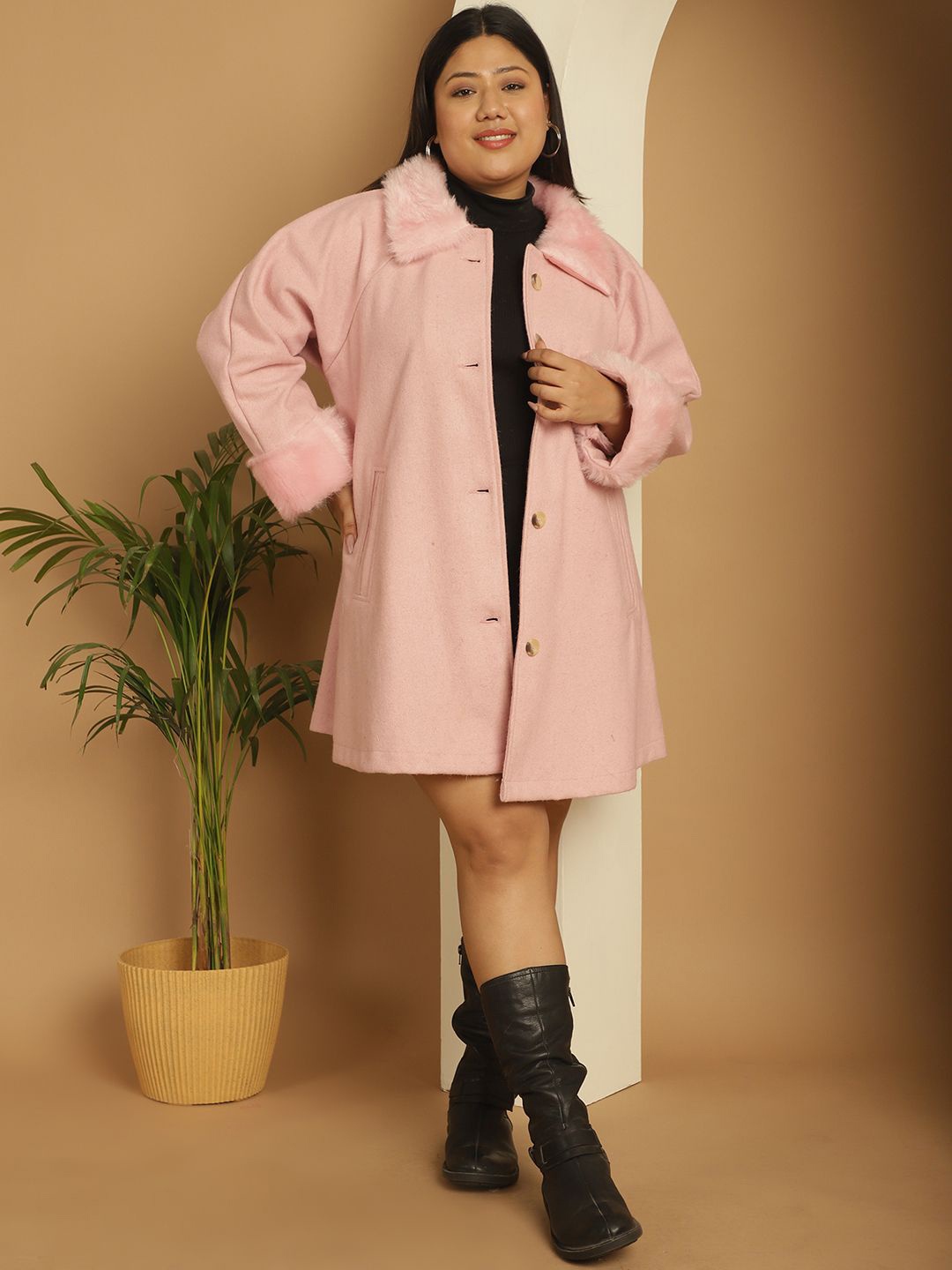 

theRebelinme Women Plus Size Longline Single-Breasted Overcoats, Pink