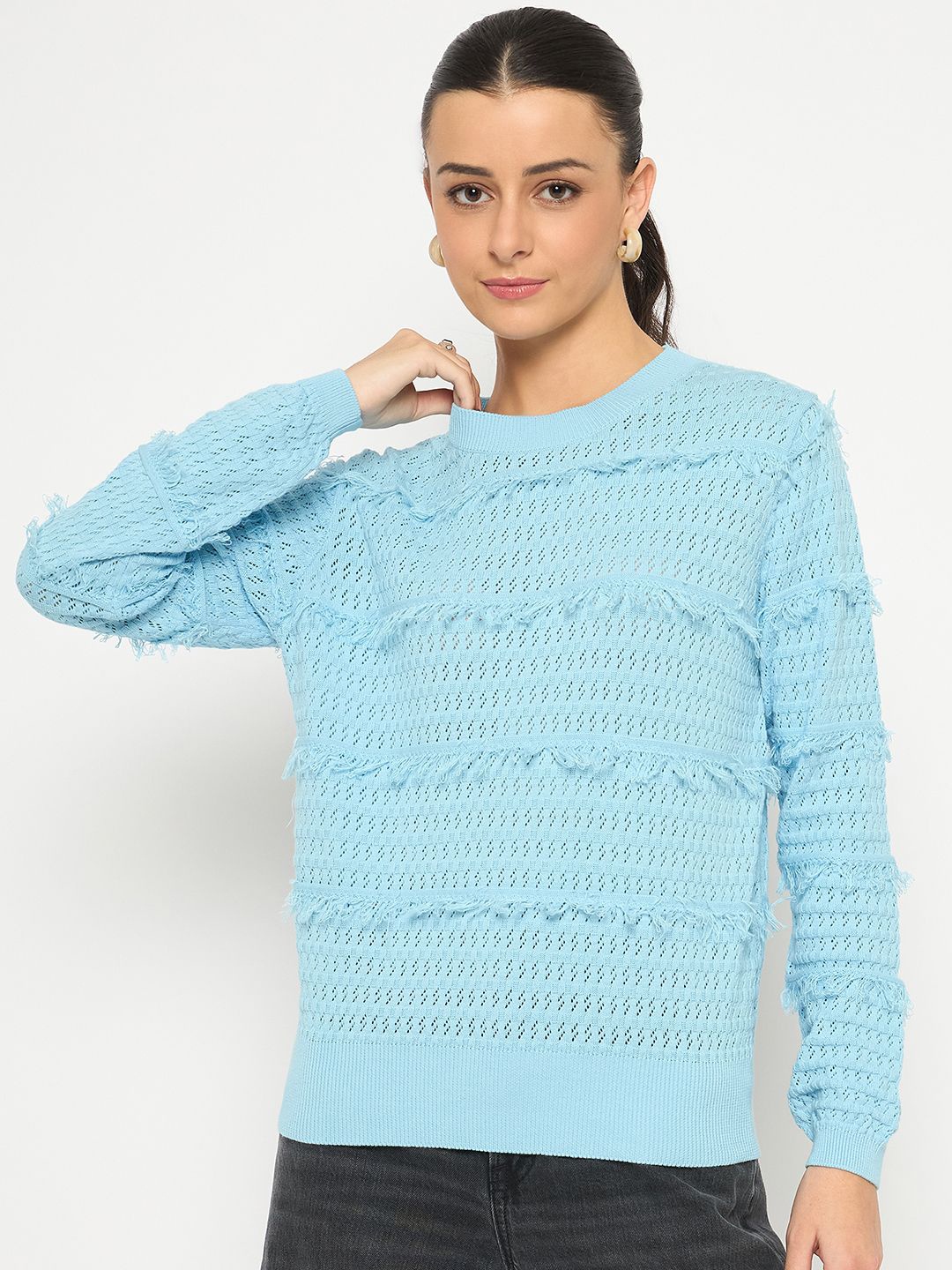 

Madame Women Round Neck Pullover, Blue