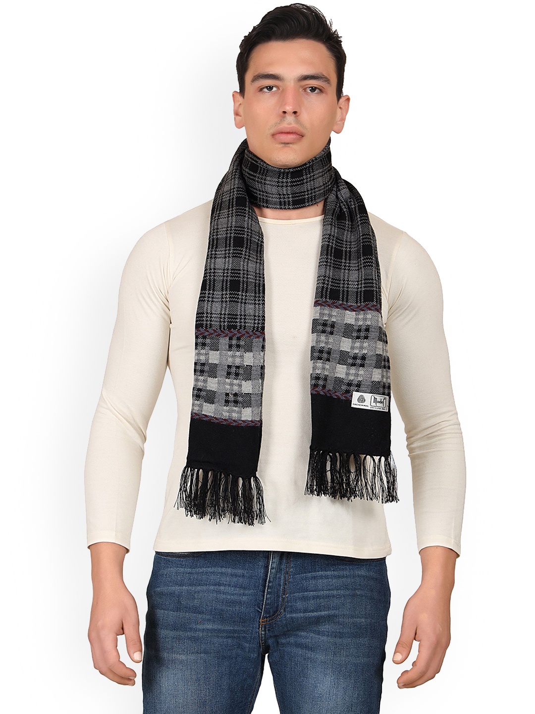 

Model Men Checked Merino Wool Mufflers, Black
