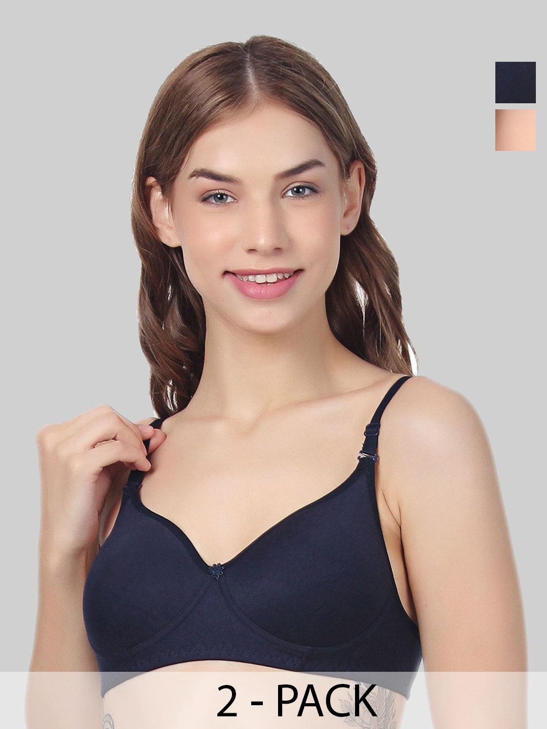 

Designer Bugs Women Pack Of 2 Full Coverage T-shirt Bra, Navy blue