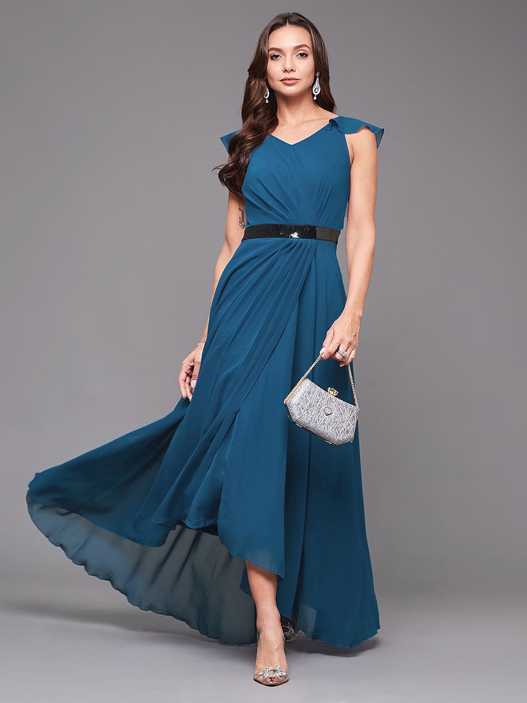 

Miss Chase Women Pleated Maxi Dress, Blue