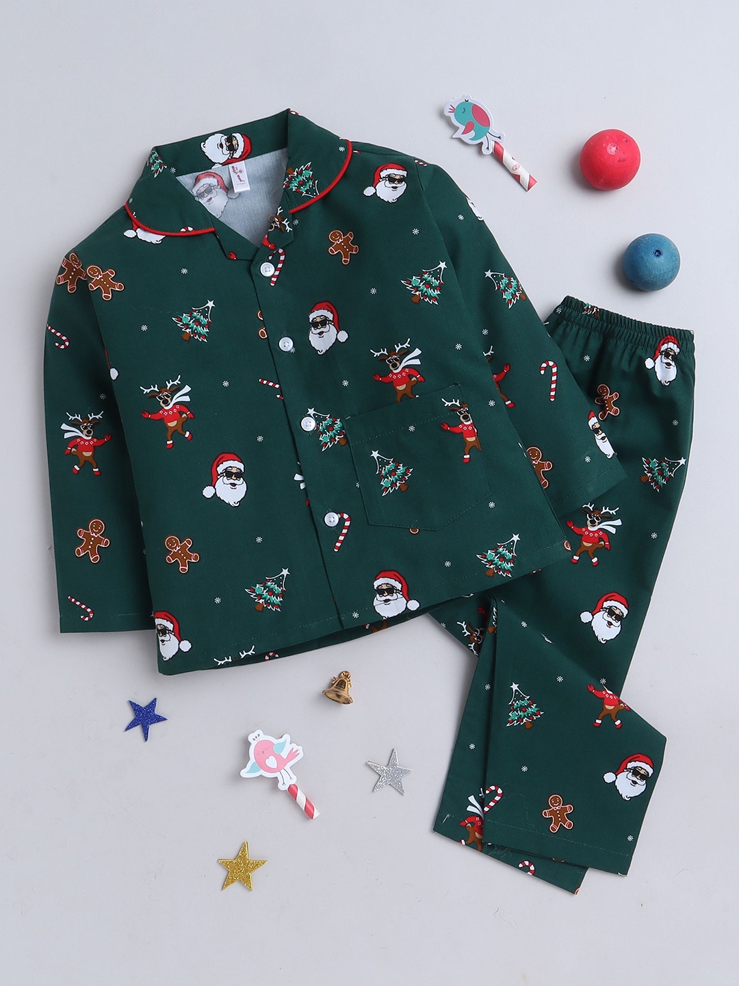 

The Magic Wand Boys Pure Cotton Printed Night suit, Green