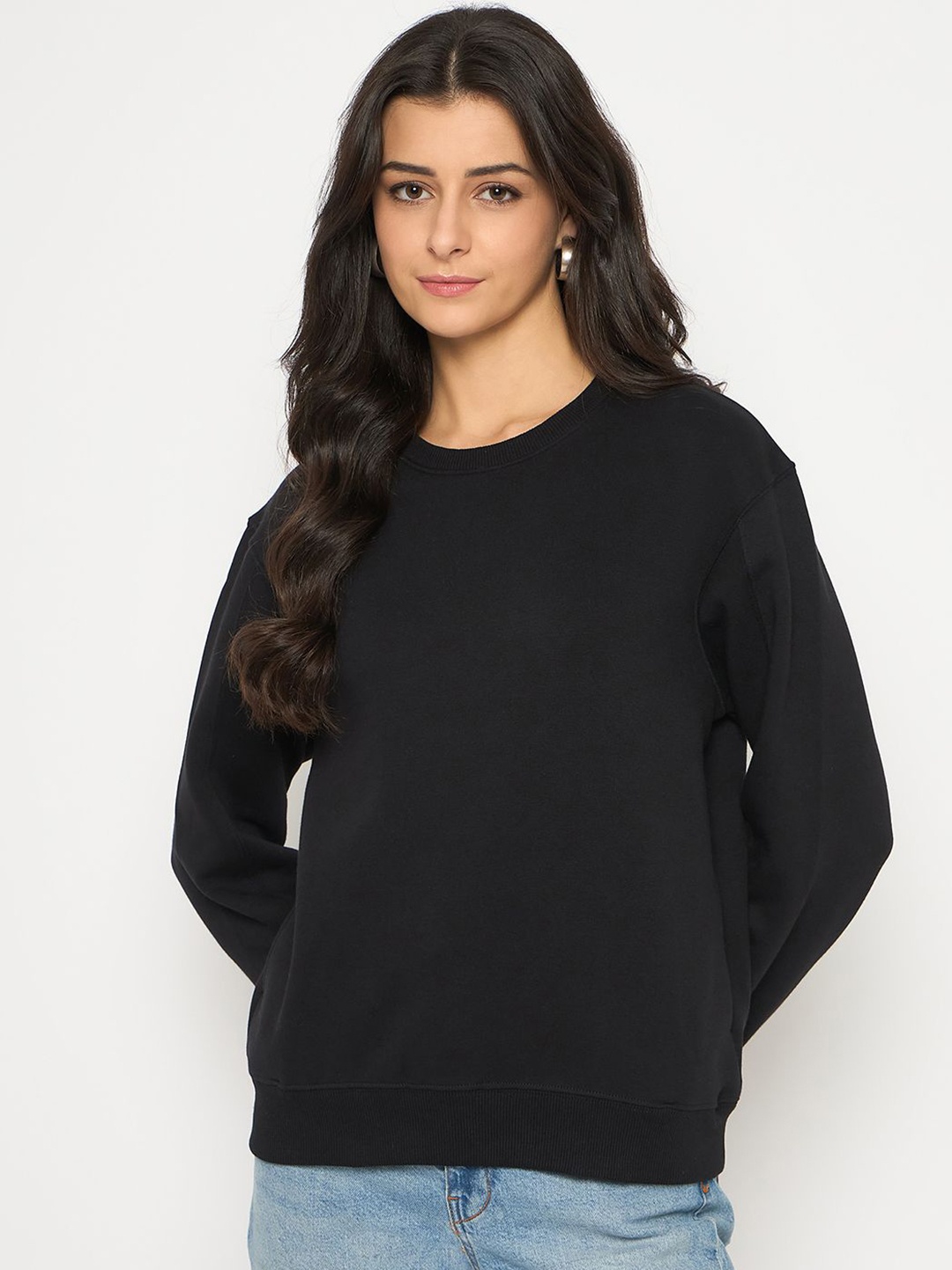 

Madame Women Pullover Ribbed Sweatshirt, Black