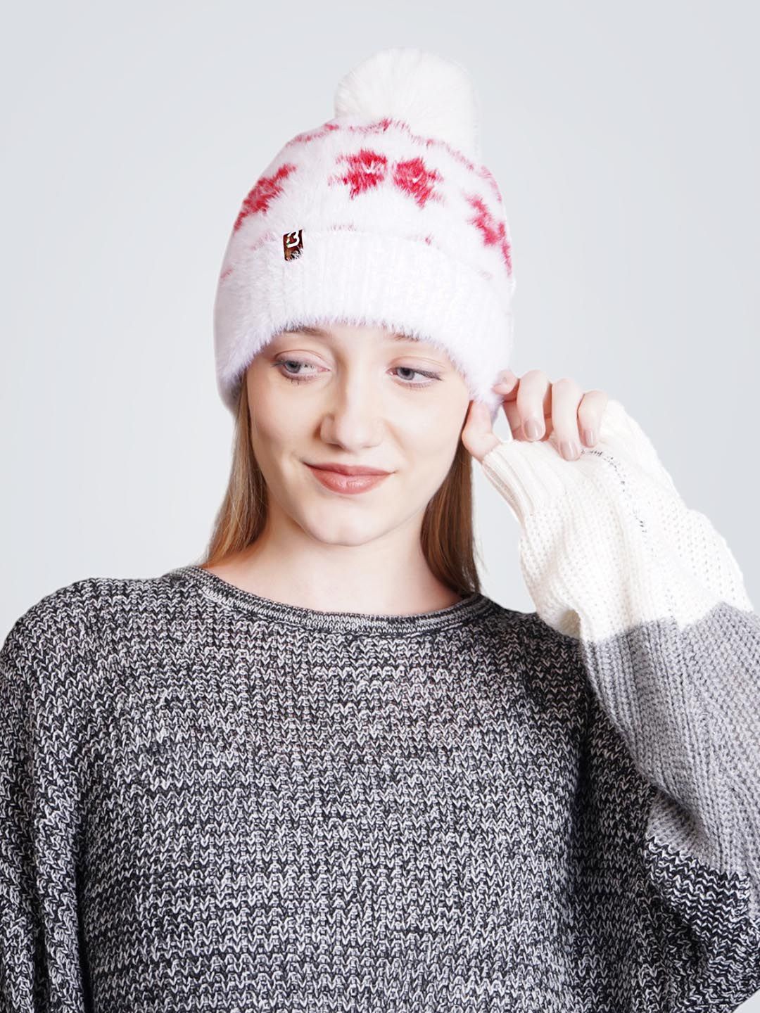 

Bharatasya Women Woollen Beanie Cap, White