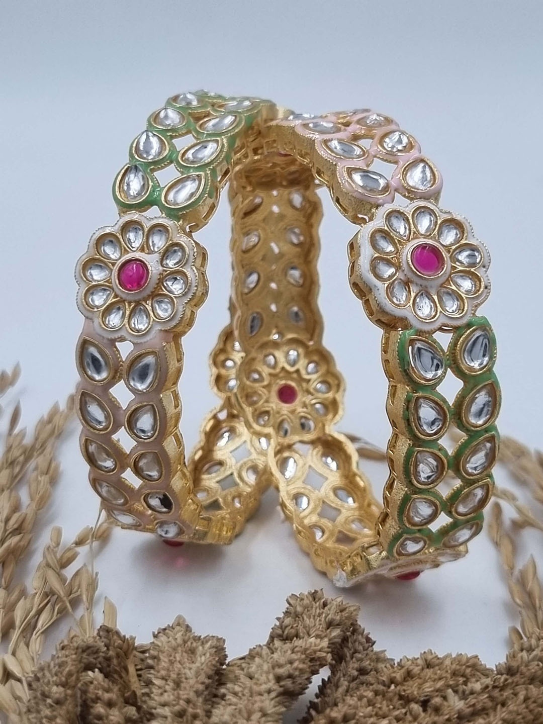 

AARNAA Set Of 2 Gold-Plated American Diamond-Studded Bangles