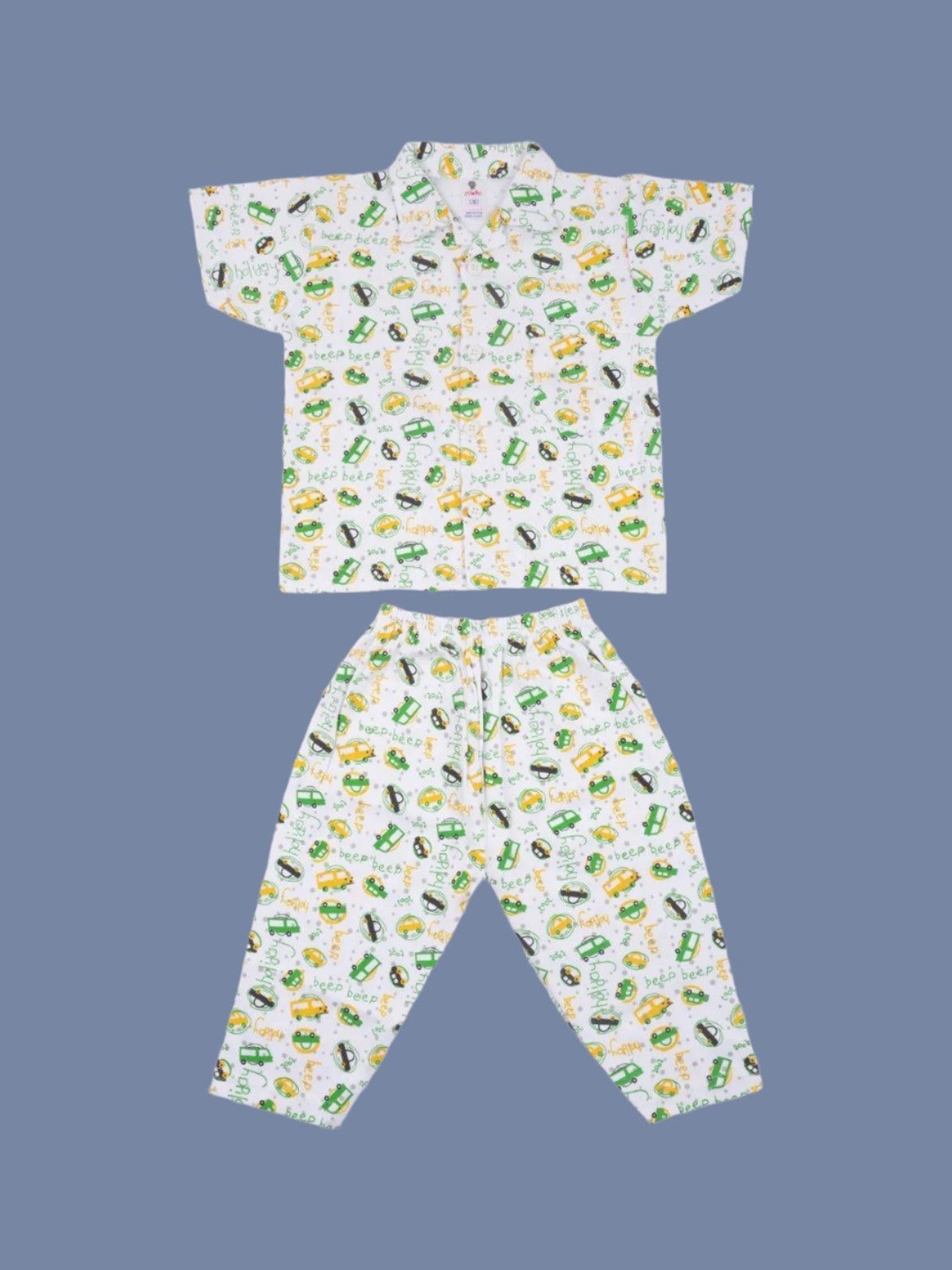 

Yellow Bee Boys Pure Cotton Graphic Printed Short Sleeves Night suit, White