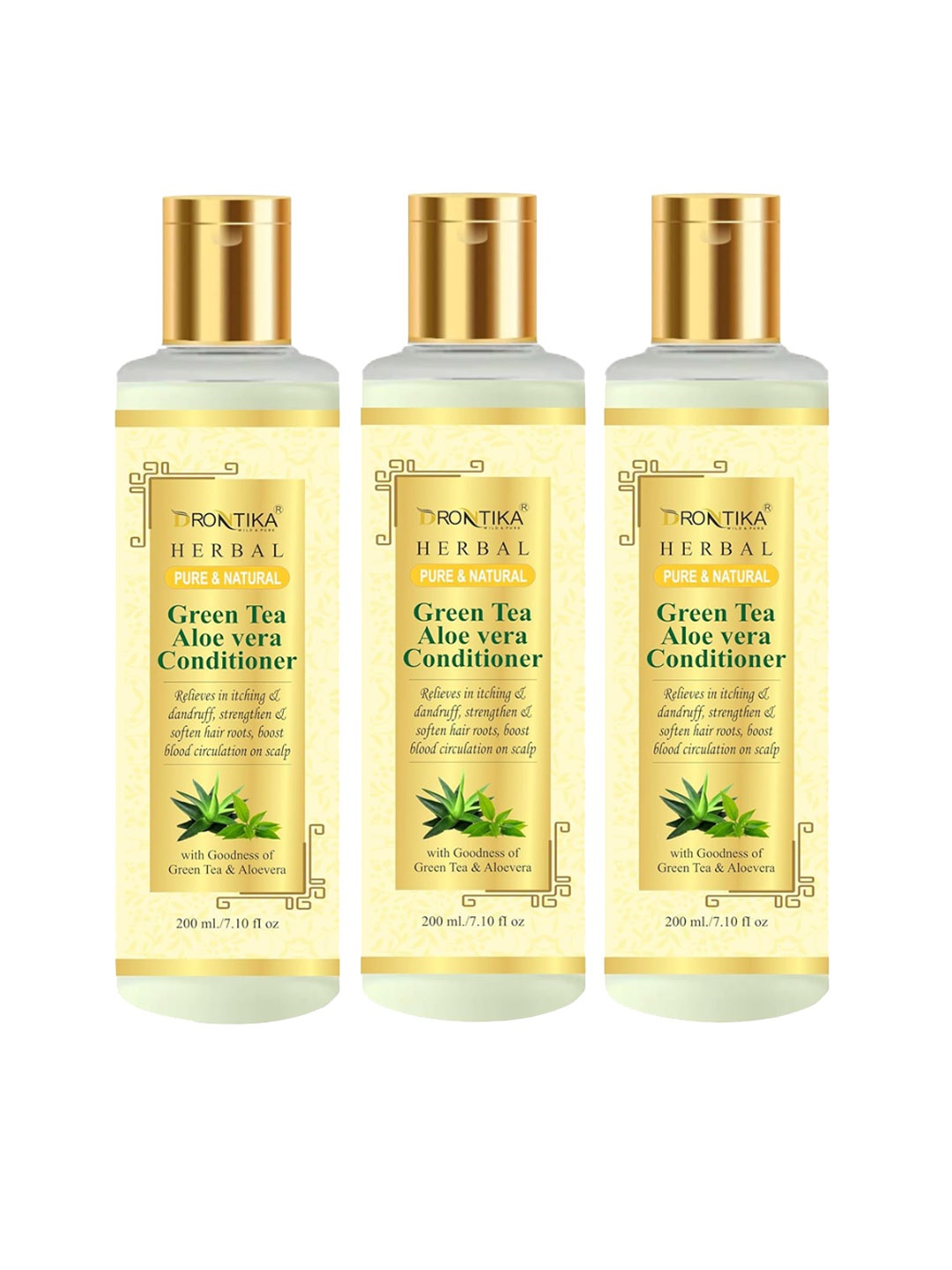 

DRONTIKA Set Of 3 Herbal Green Tea Aloe Vera Conditioner - 200 ml Each, White