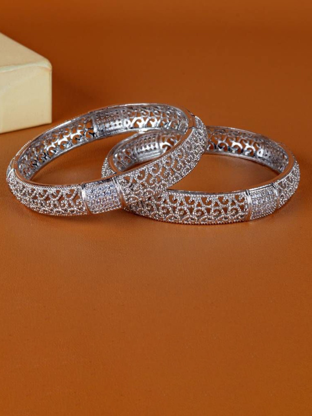 

Zevarly Set Of 2 Silver-Plated American Diamond Stone Studded Bangles