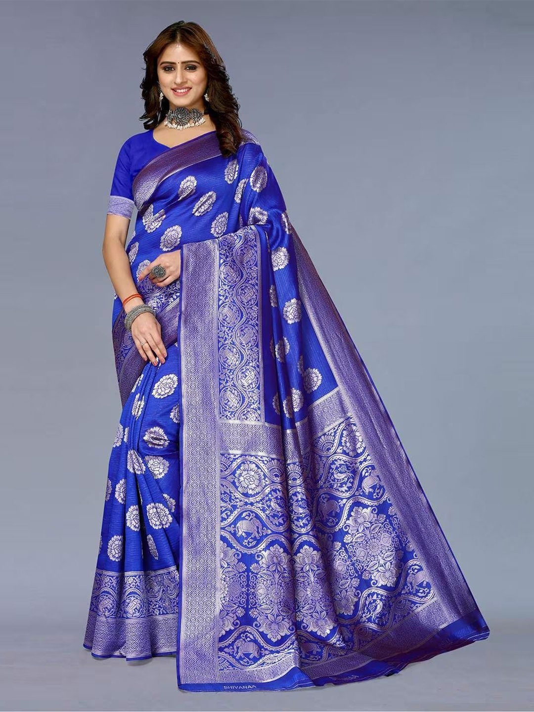 

KALINI Woven Design Pure Silk Kanjeevaram Saree, Blue