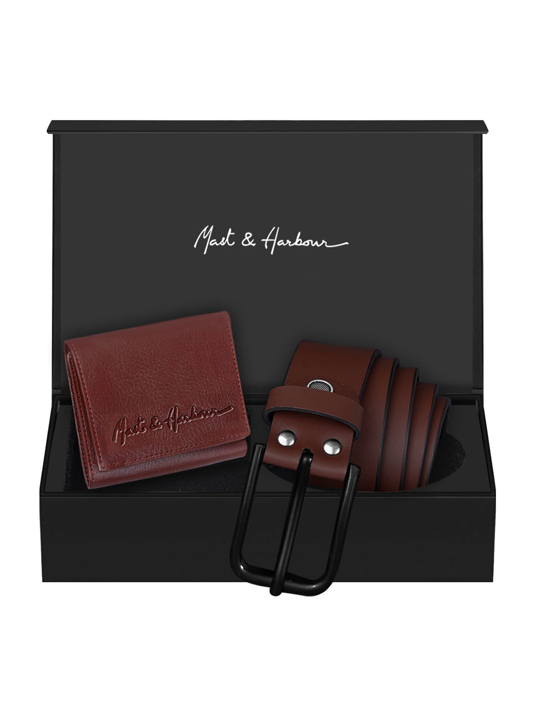 

Mast & Harbour Men Pack of Wallet & Belt Accessory Gift Set, Brown