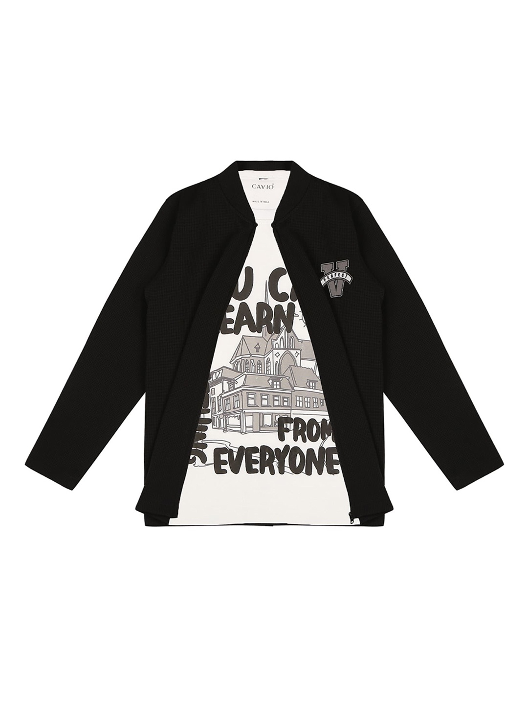 

CAVIO Boys Lightweight Tailored Jacket With Printed T-shirt, Black
