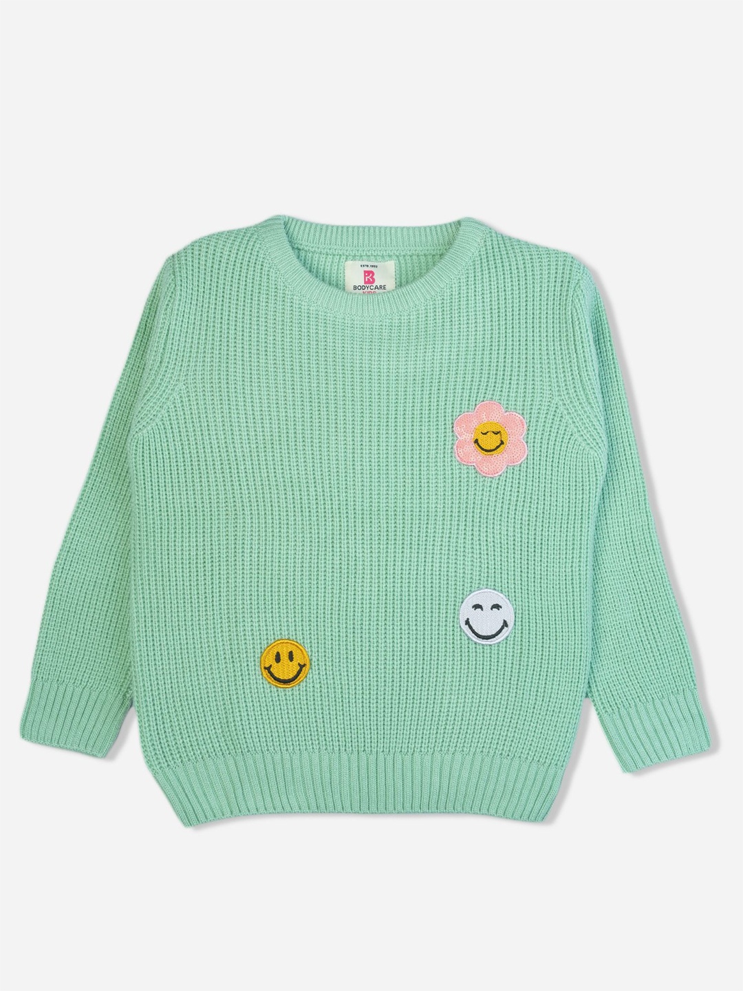 

Bodycare Girls Floral & Smiley Appliqued Woollen Pullover, Green