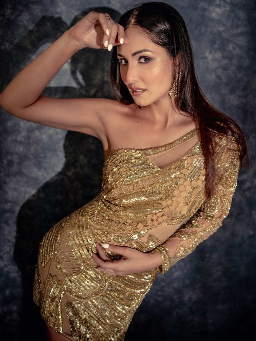 

Nikhita Mynah Designs Women Off-Shoulder A-Line Dress, Gold