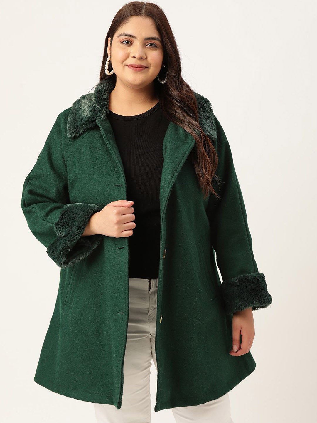 

theRebelinme Women Regular Fit Single-Breasted Overcoats, Green