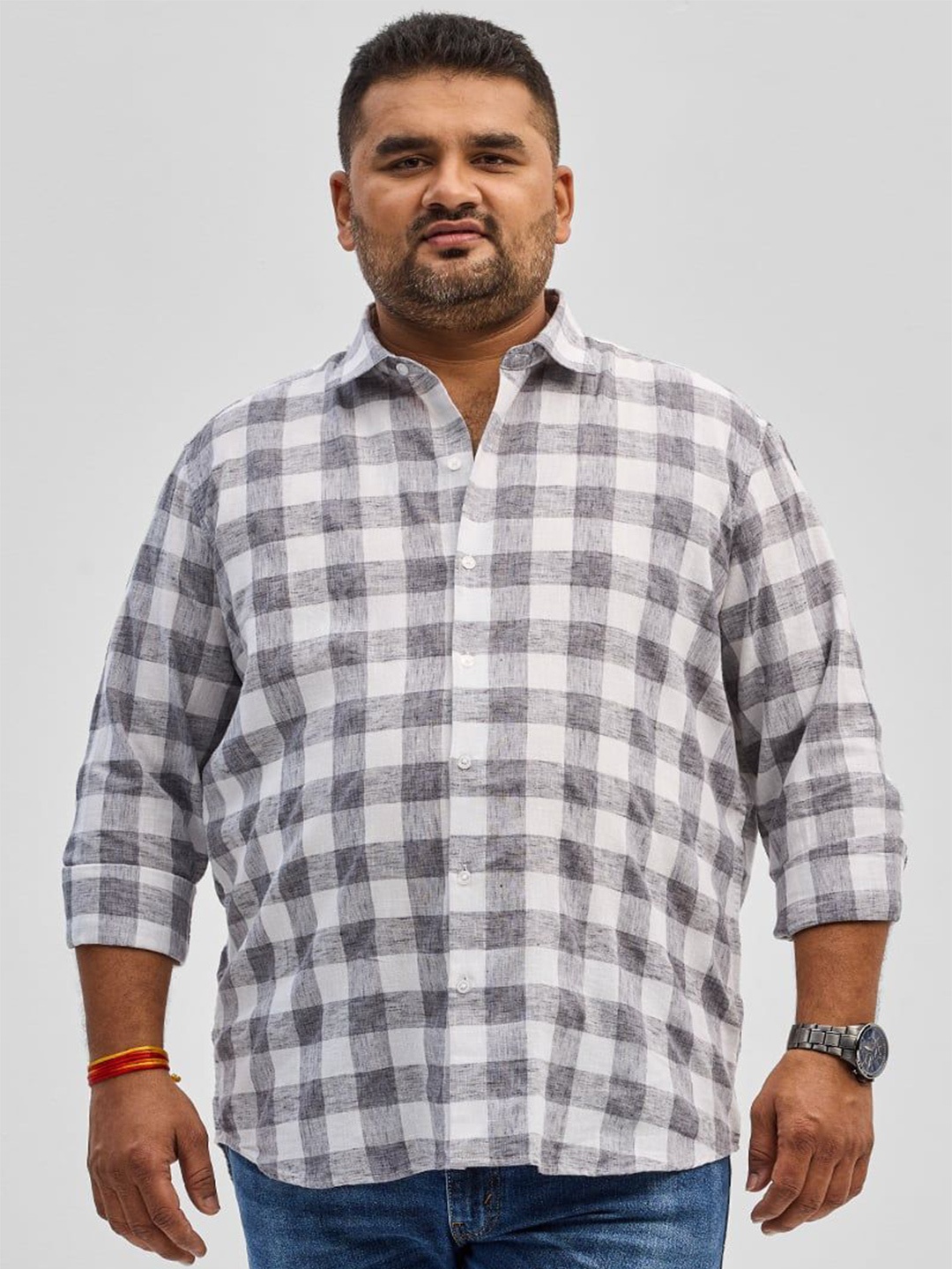 

Snitch Plus Size Classic Checked Casual Shirt, Grey