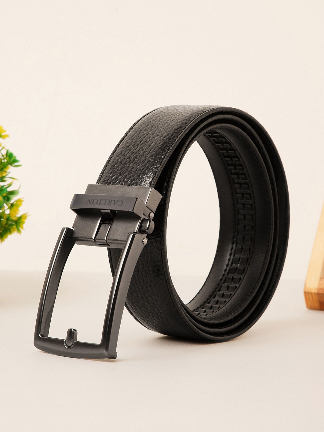 

Carlton London Men Leather Formal Belt, Black