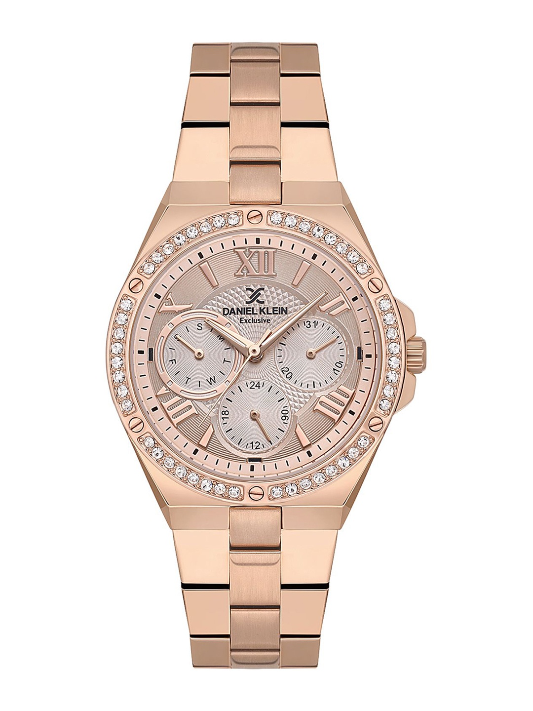 

Daniel Klein Women Embellished Dial & Bracelet Style Straps Analogue Watch DK.1.13772-5, Rose gold