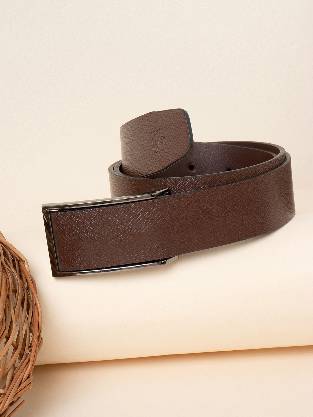 

Carlton London Men Textured Leather Belt, Brown