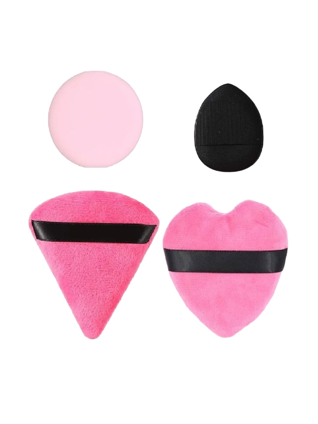 

Facejewel Set Of 4 Big Triangle Heart Puff, Finger Sponge & Round Puff, Pink