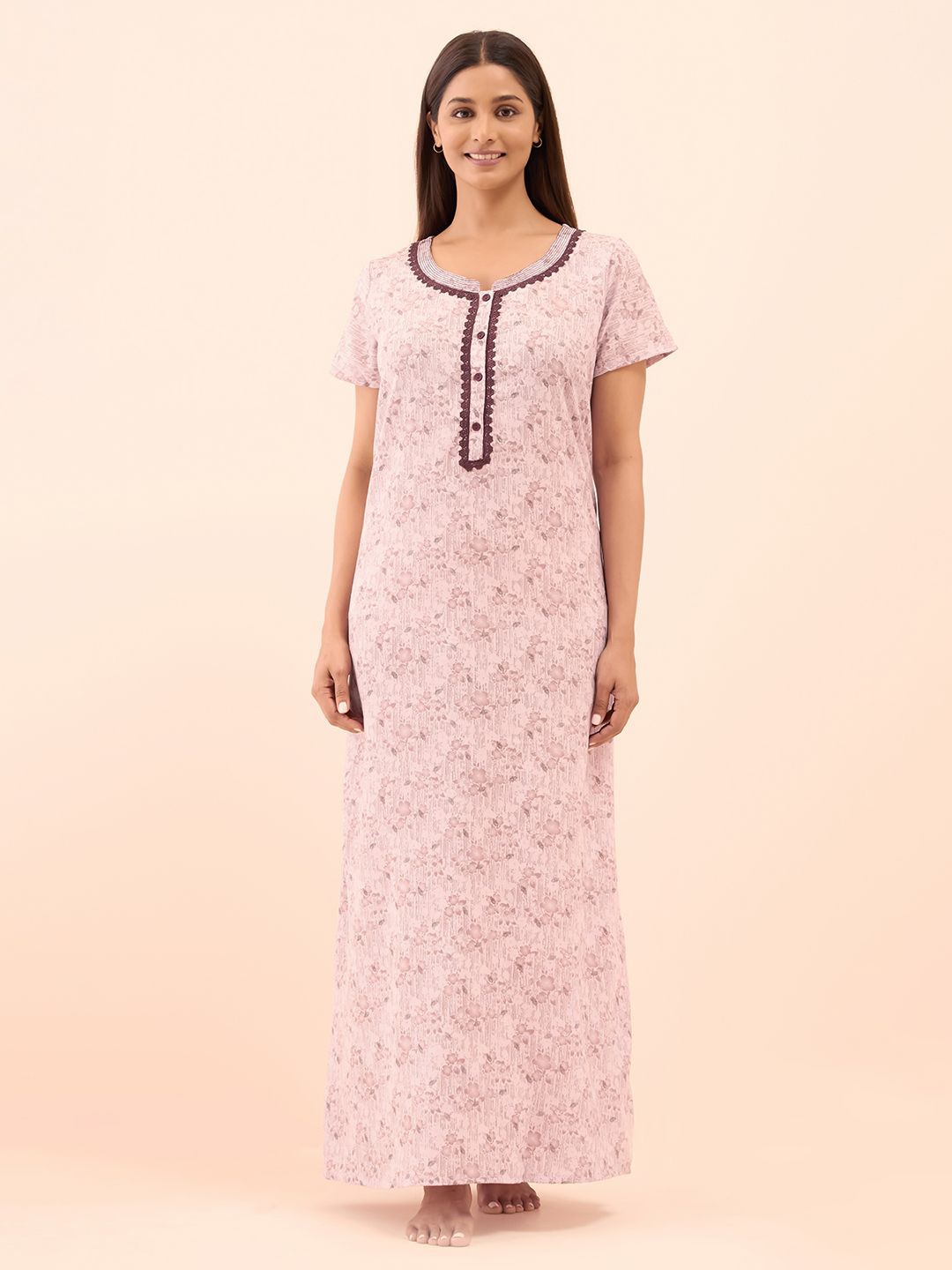 

Maybell Women Everyday Floral Printed Regular Maxi Nightdress, Pink