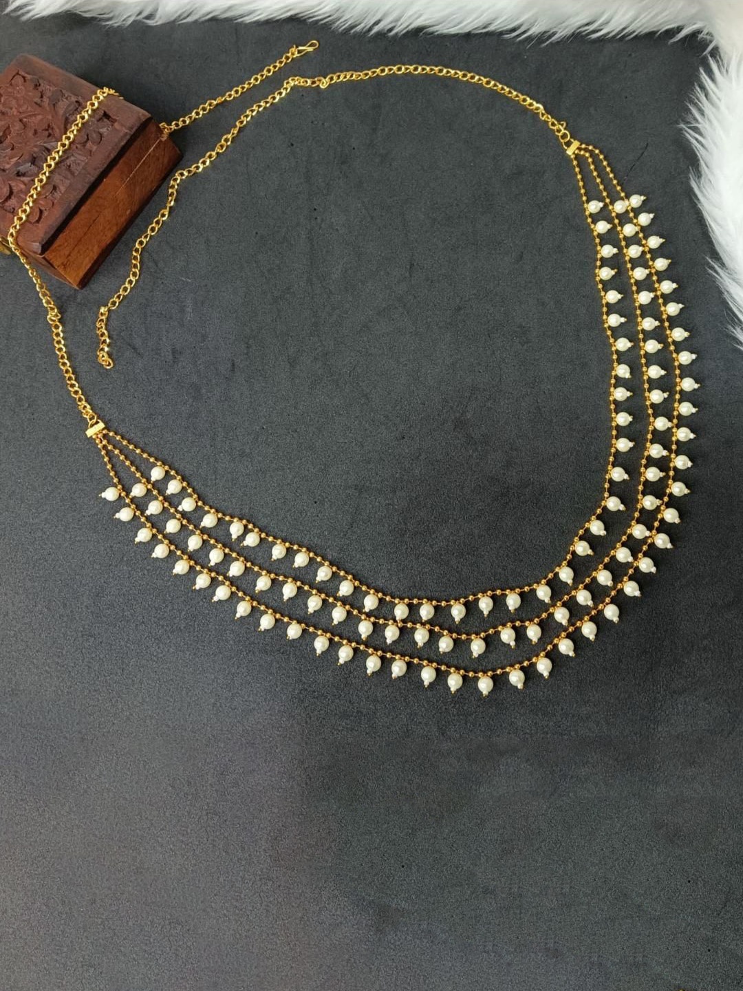 

Efulgenz Beaded Studded Waist Chain Saree Accessories, Gold
