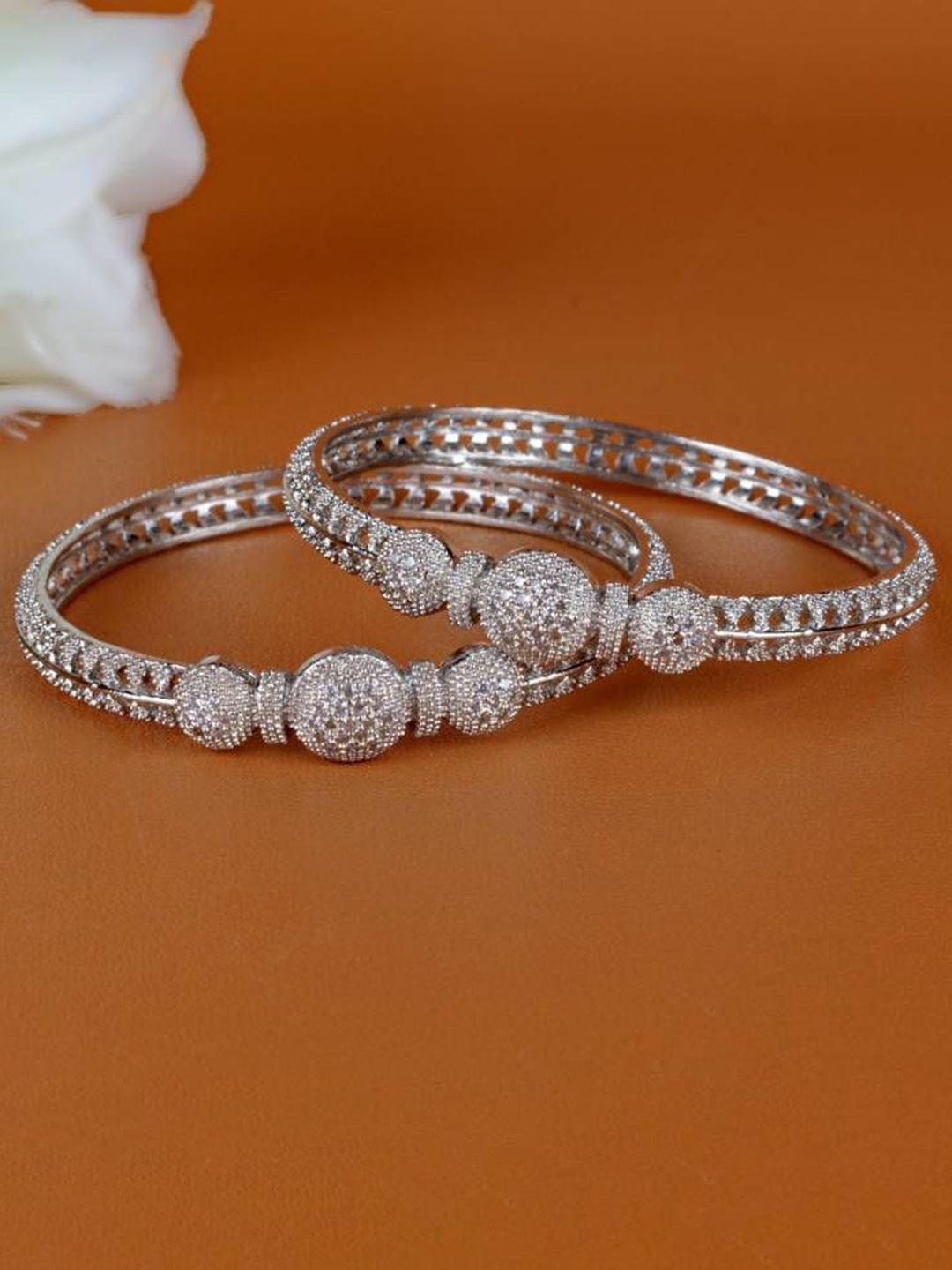 

Zevarly Set Of 2 Silver-Plated American Diamond Stone Studded Bangles