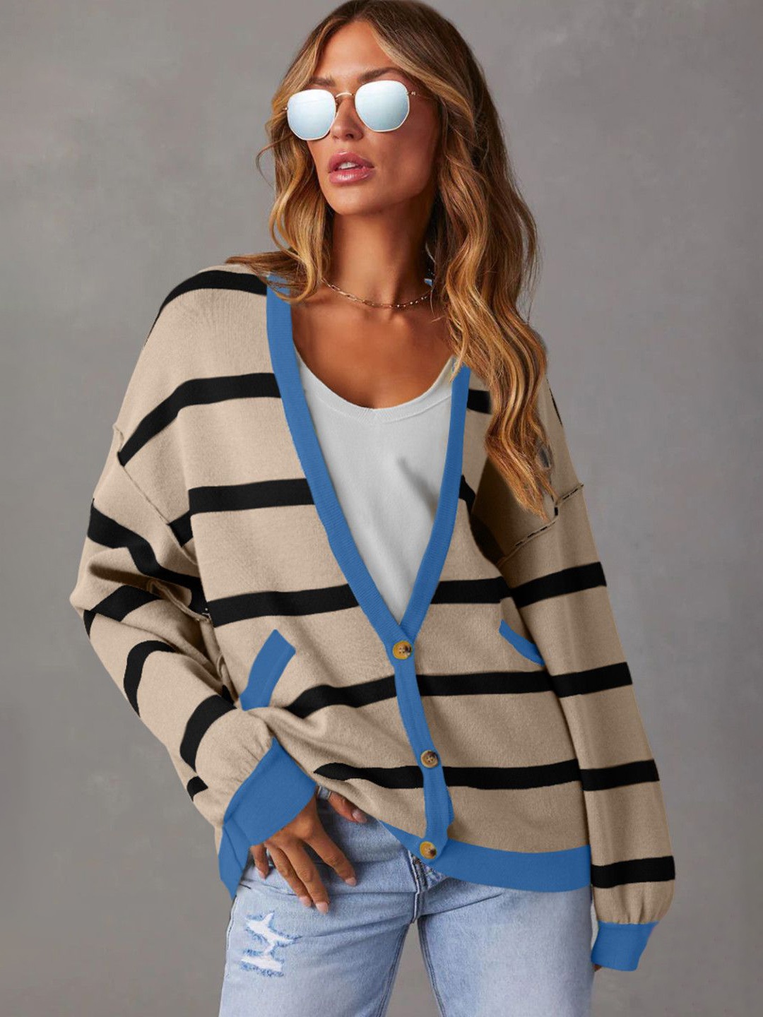 

StyleCast Women Striped Cardigan, White