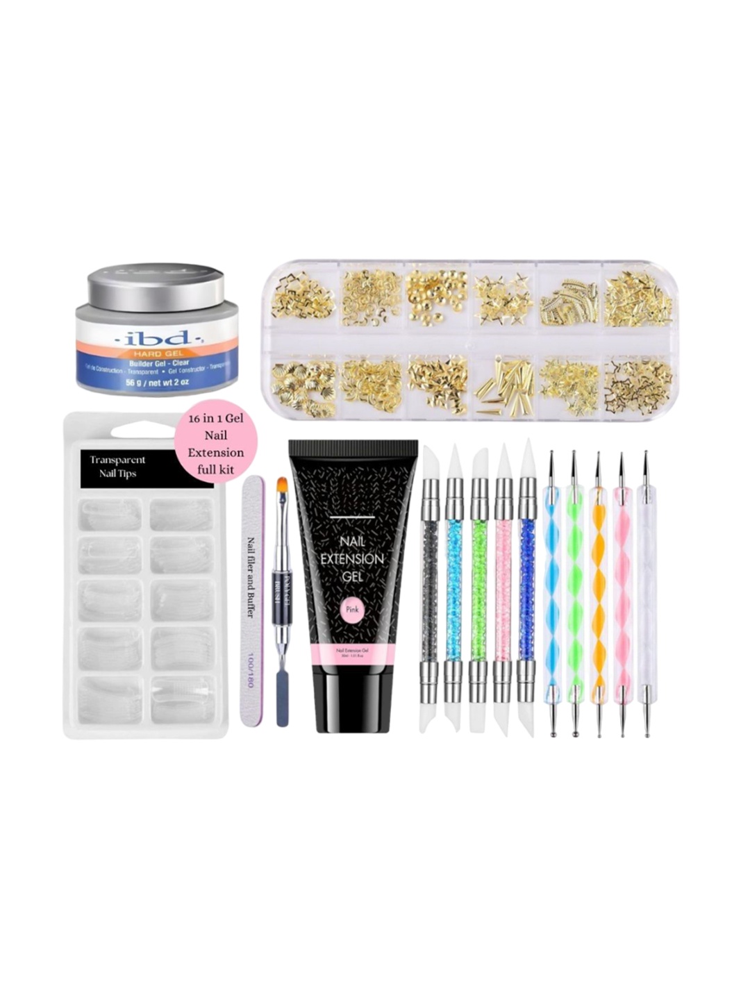 

NANCY AJRAM Set Of 16-In-1 Poly Nail Extension Gel Kit With Builder Gel & Nail Art Set, Pink