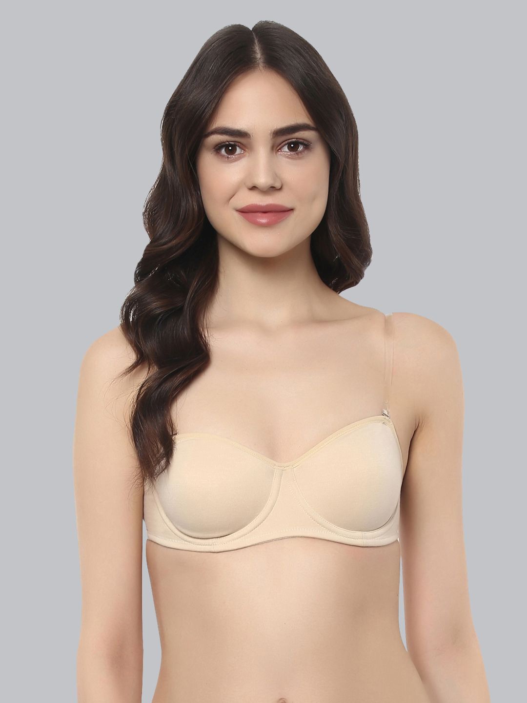 

Soie Women Medium Coverage Underwired Transparent Back Balconette Bra, Beige
