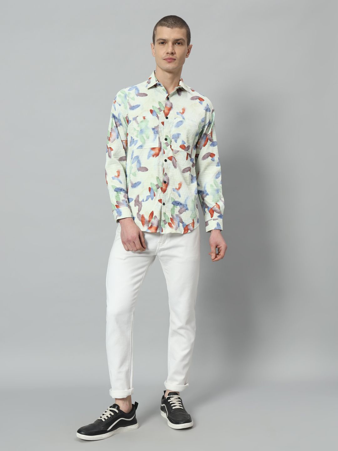 

ROCK AND ROLL Men Corduroy Spread Collar Printed Casual Shirt, Sea green