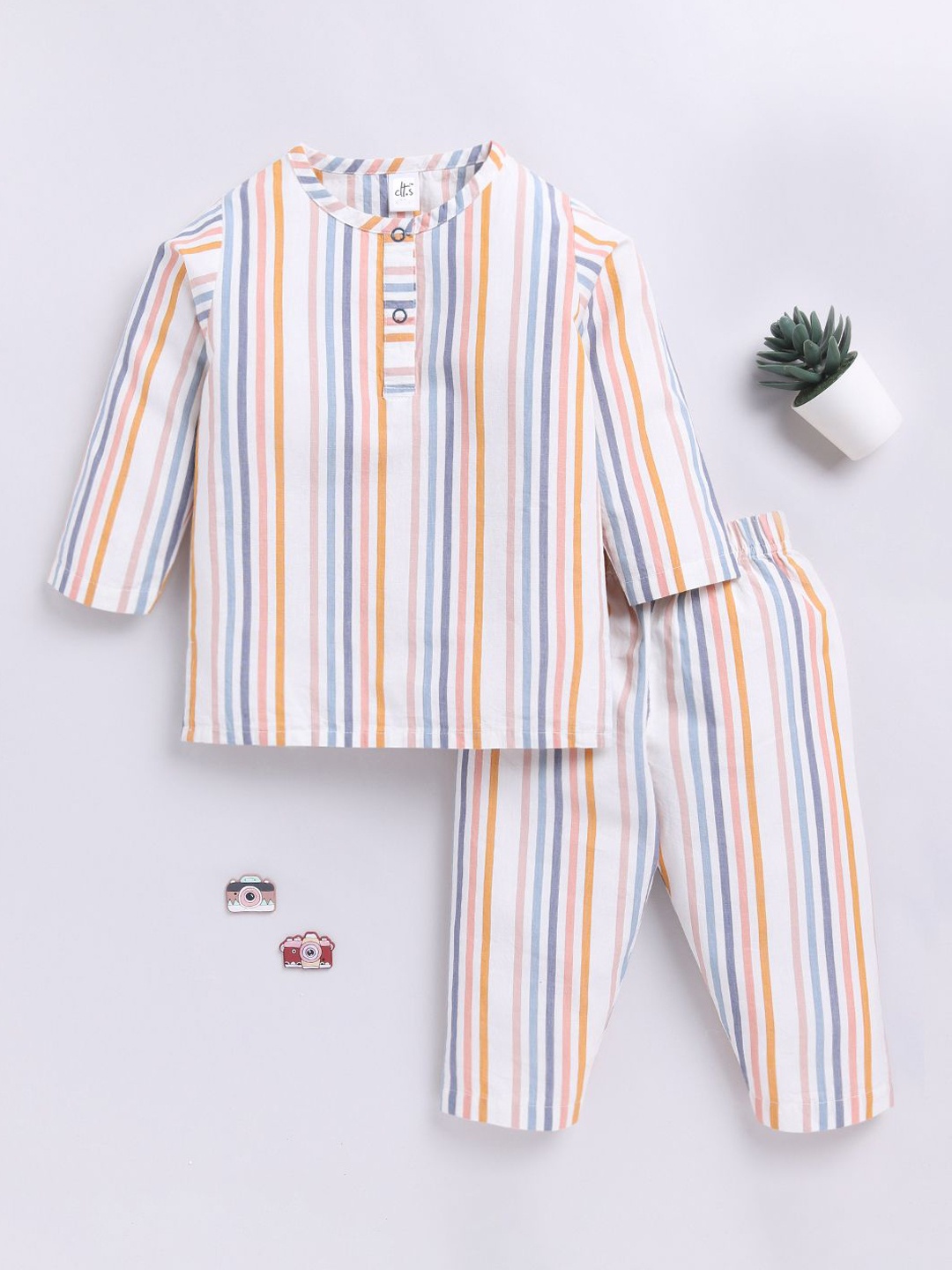 

Clt.s Kids Striped Pure Cotton Top with Trousers, White