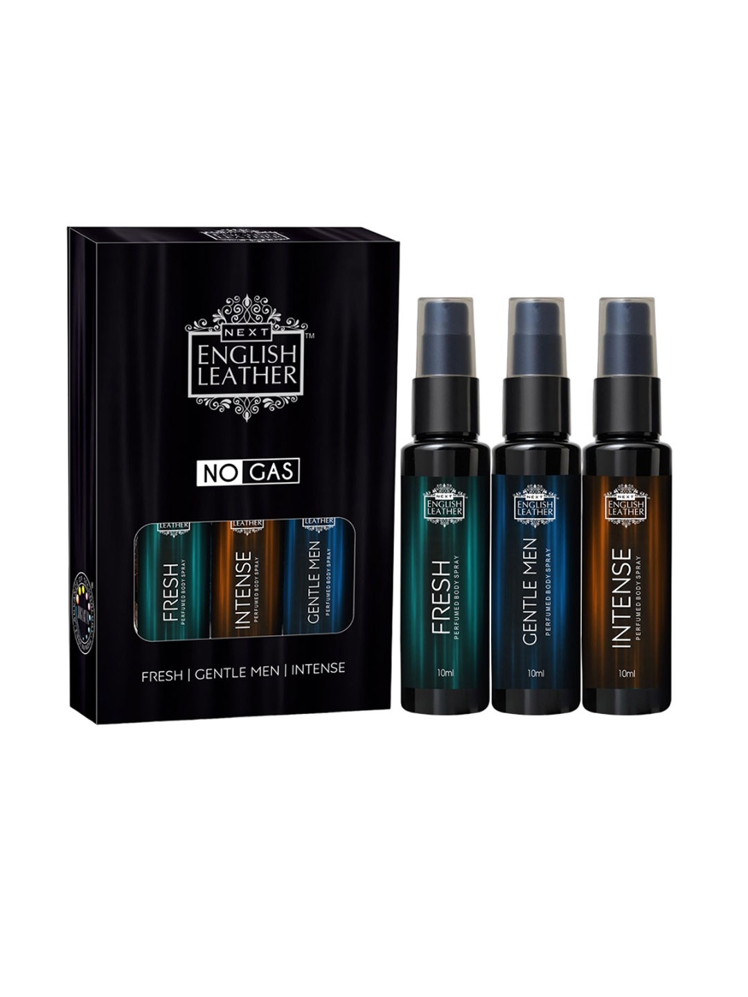 

NEXT CARE Set Of 9 Intense, Fresh & Gentle Man Body Spray Combo - 10 ml Each, Black