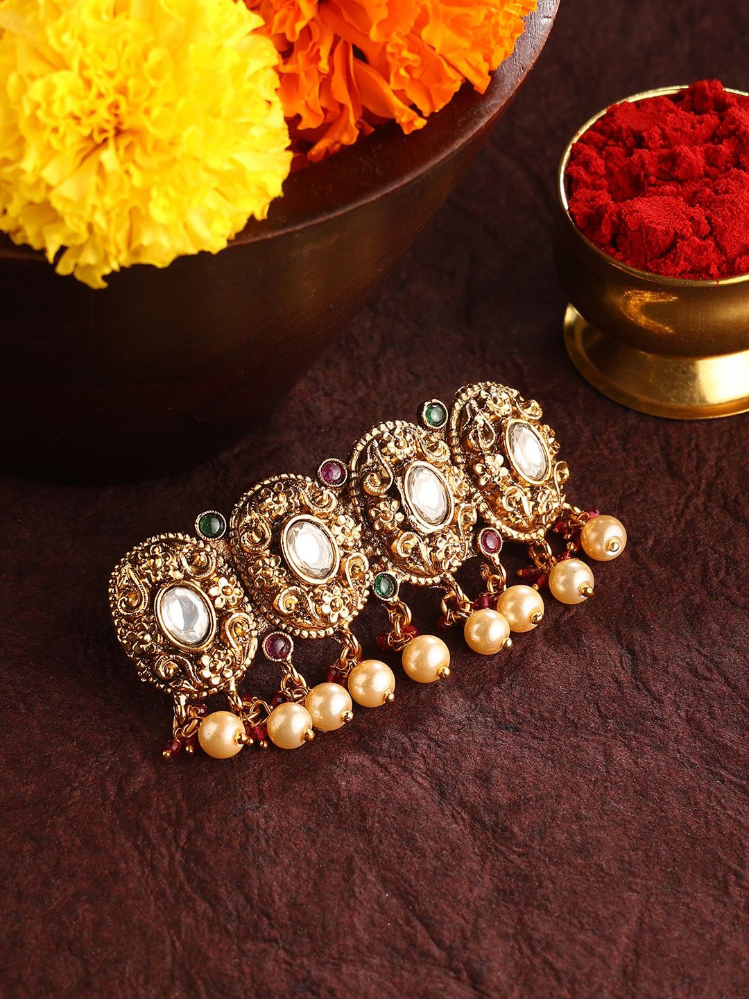 

Priyaasi Women Beaded Alligator Hair Clip, Gold