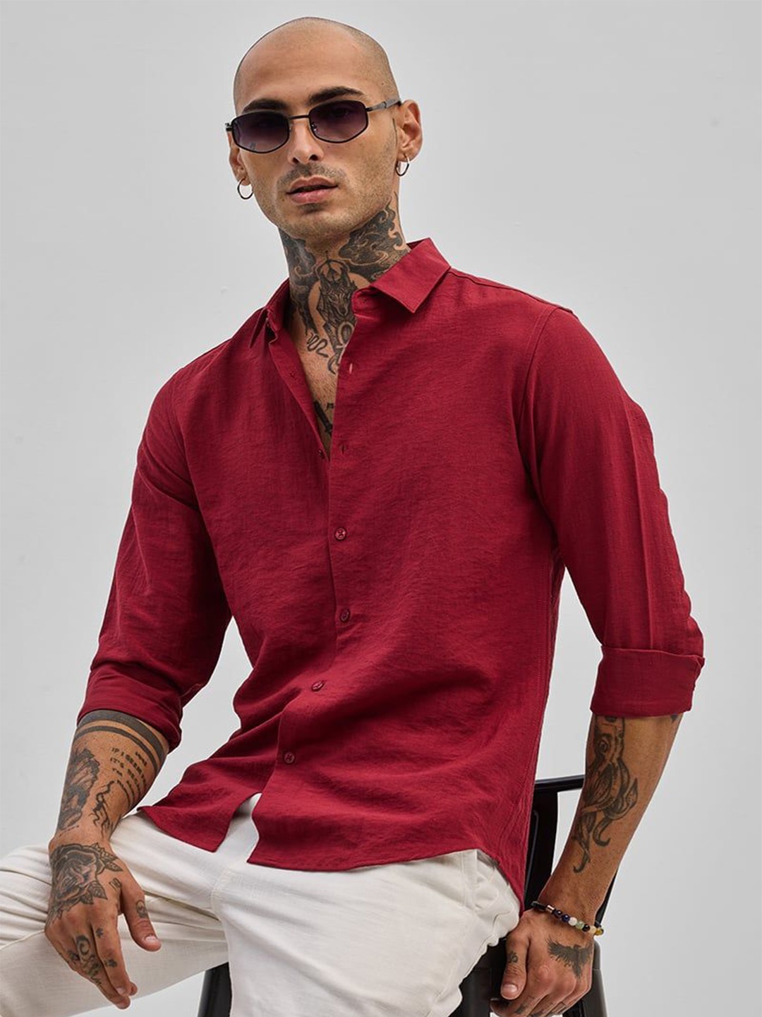 

Snitch Men Smart Slim Fit Casual Shirt, Red